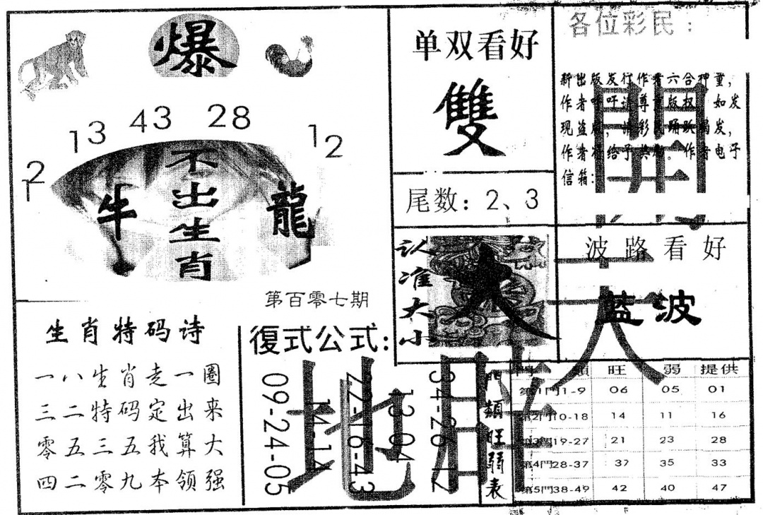 六合彩107期开天辟地(黑白)