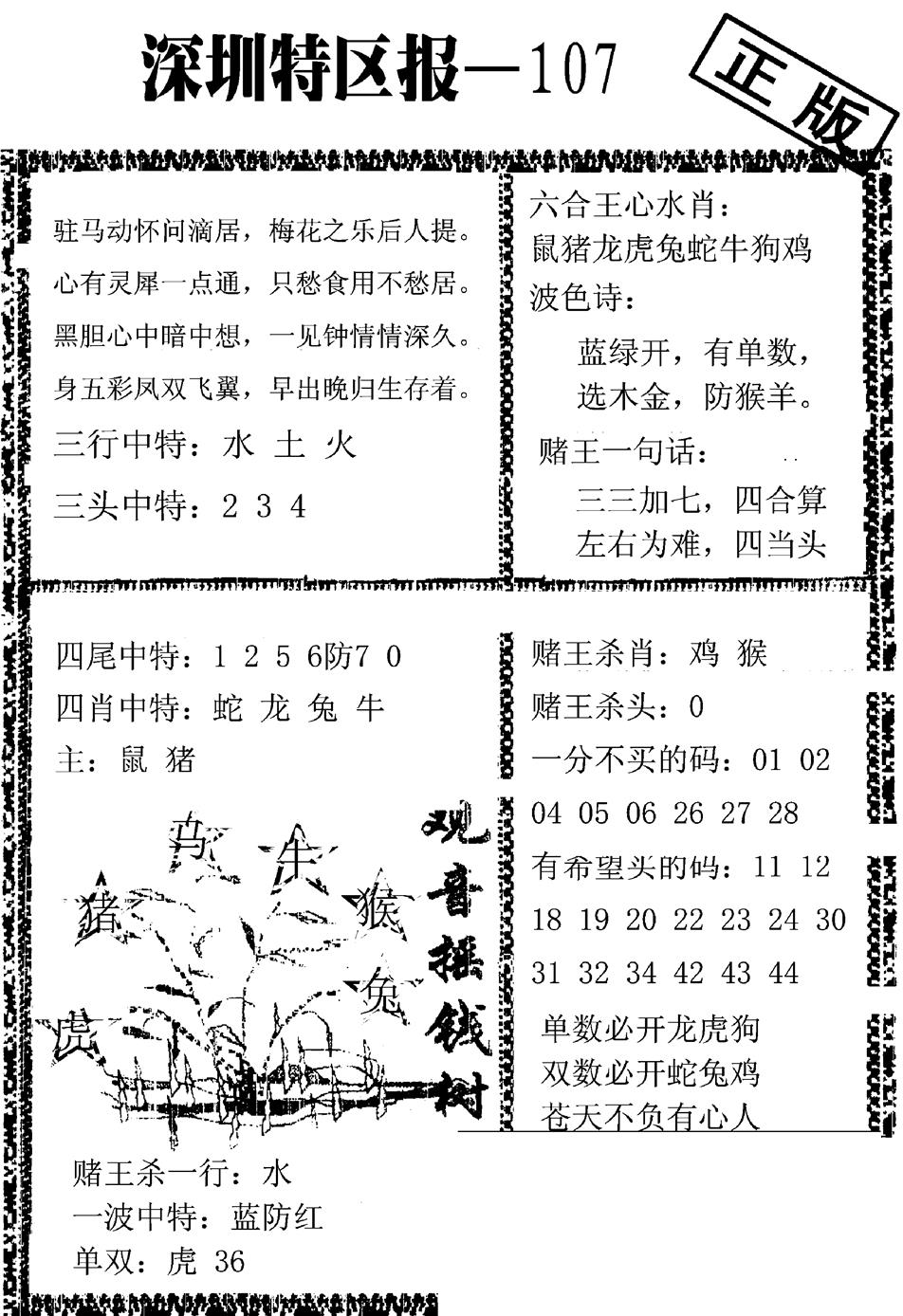 六合彩107期深圳特区报A(黑白)