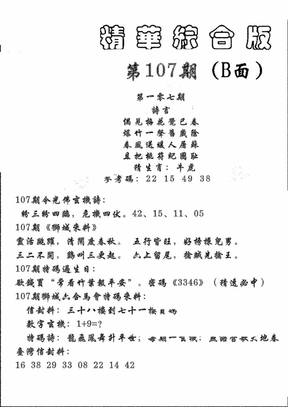 六合彩107期精华综合B(黑白)