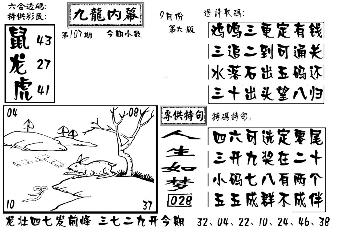 六合彩107期香港九龙传真-3(新图)(黑白)