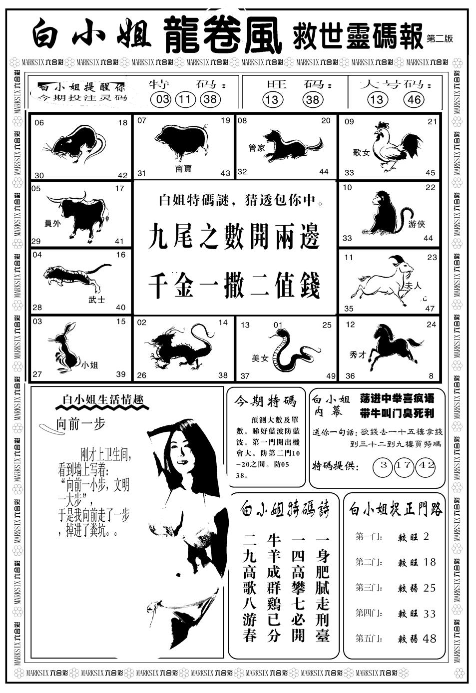 六合彩107期另版白姐龙卷风B(黑白)