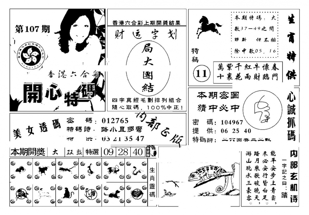 六合彩107期白姐猛料(新图)(黑白)