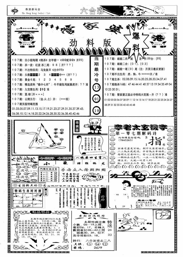 六合彩107期管家婆劲料版(另)(黑白)