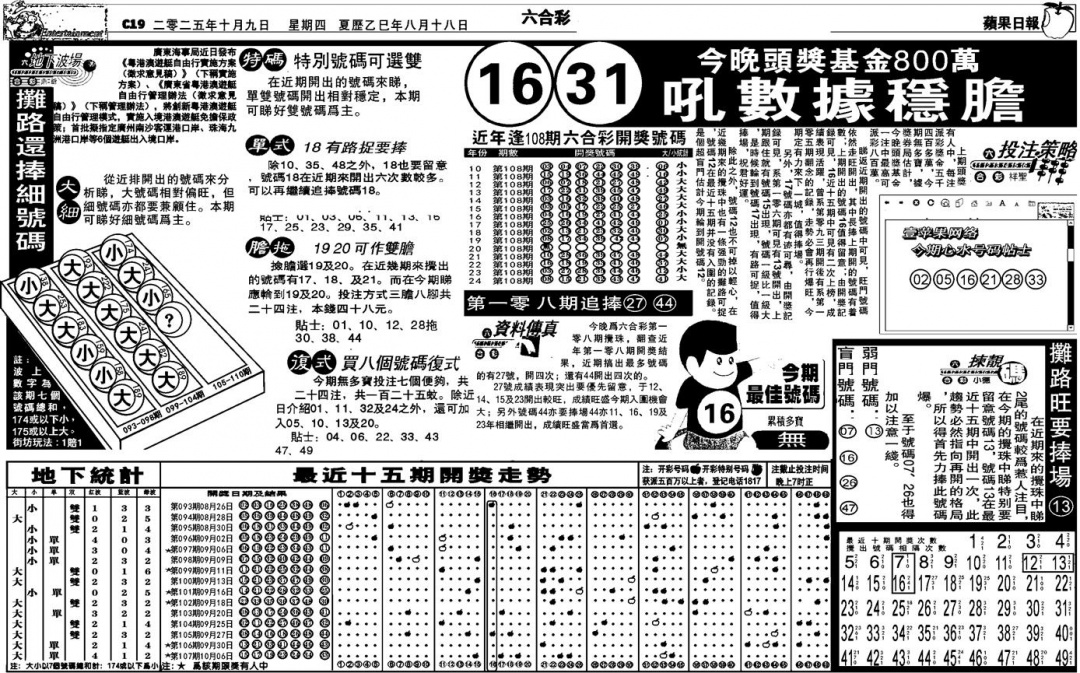 六合彩108期私作苹果报B(自决)(黑白)