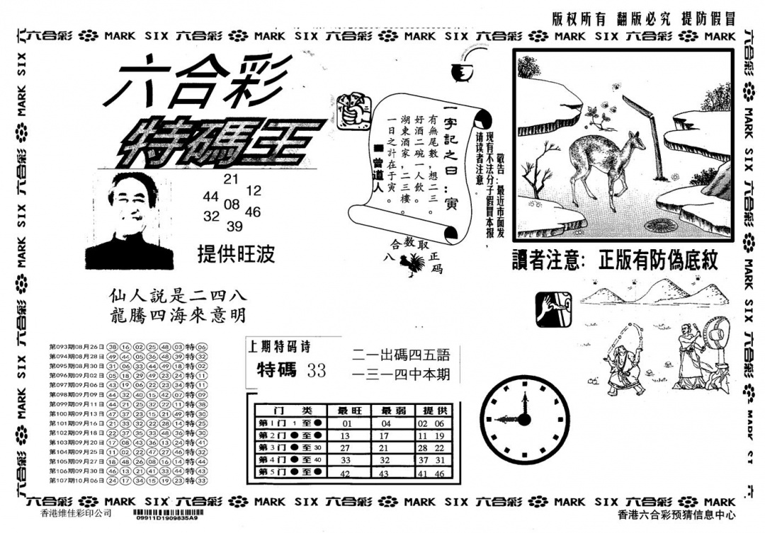 六合彩108期另版特码王(黑白)