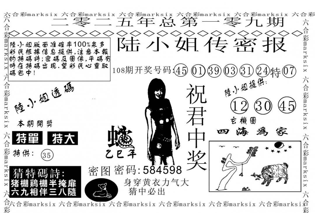 六合彩109期陆小姐传密A(黑白)
