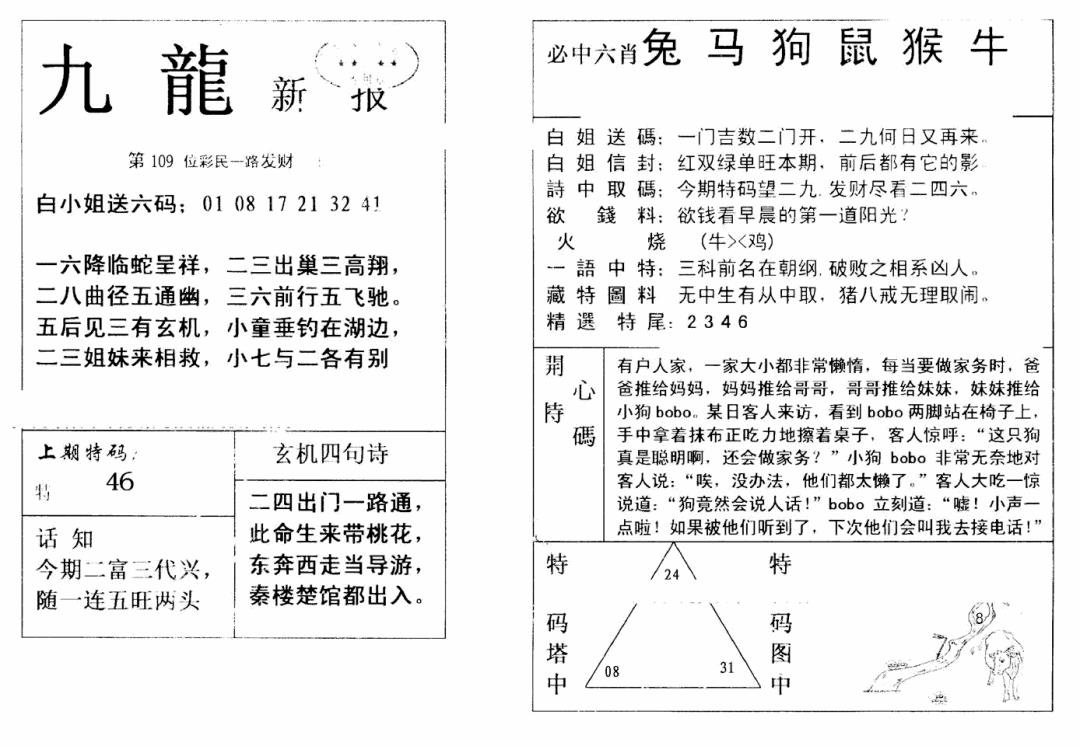 六合彩109期九龙新报(新)(黑白)