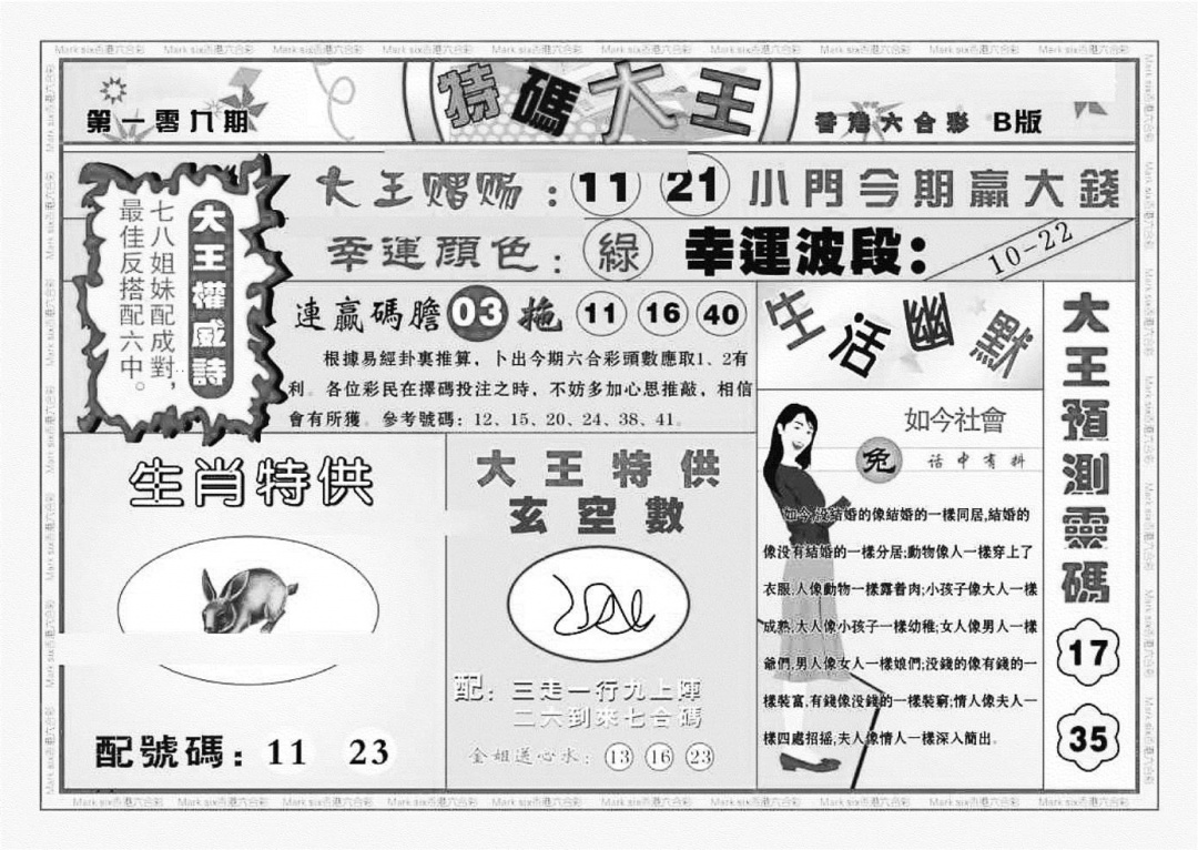 六合彩109期特码大王B（新图）(黑白)