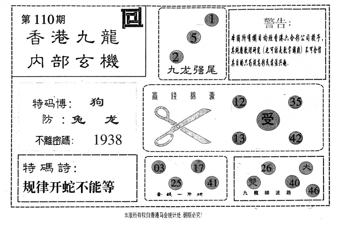 六合彩110期九龙内部(黑白)