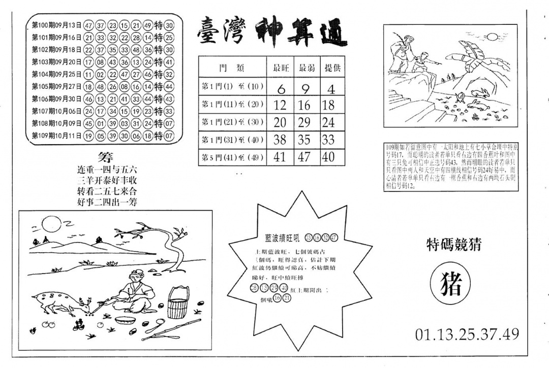 六合彩110期老潮汕台湾神算(黑白)
