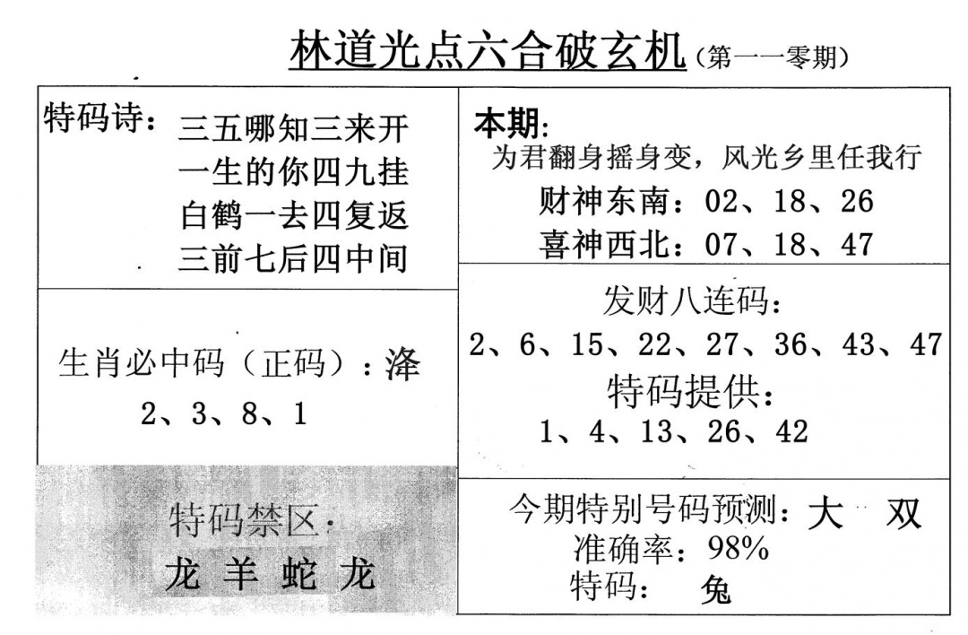 六合彩110期林道光(黑白)