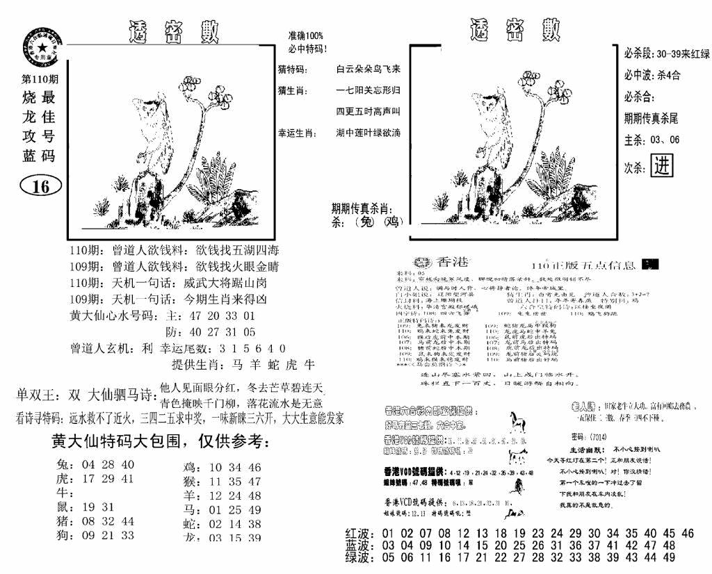 六合彩110期诸葛透密数(新图)(黑白)