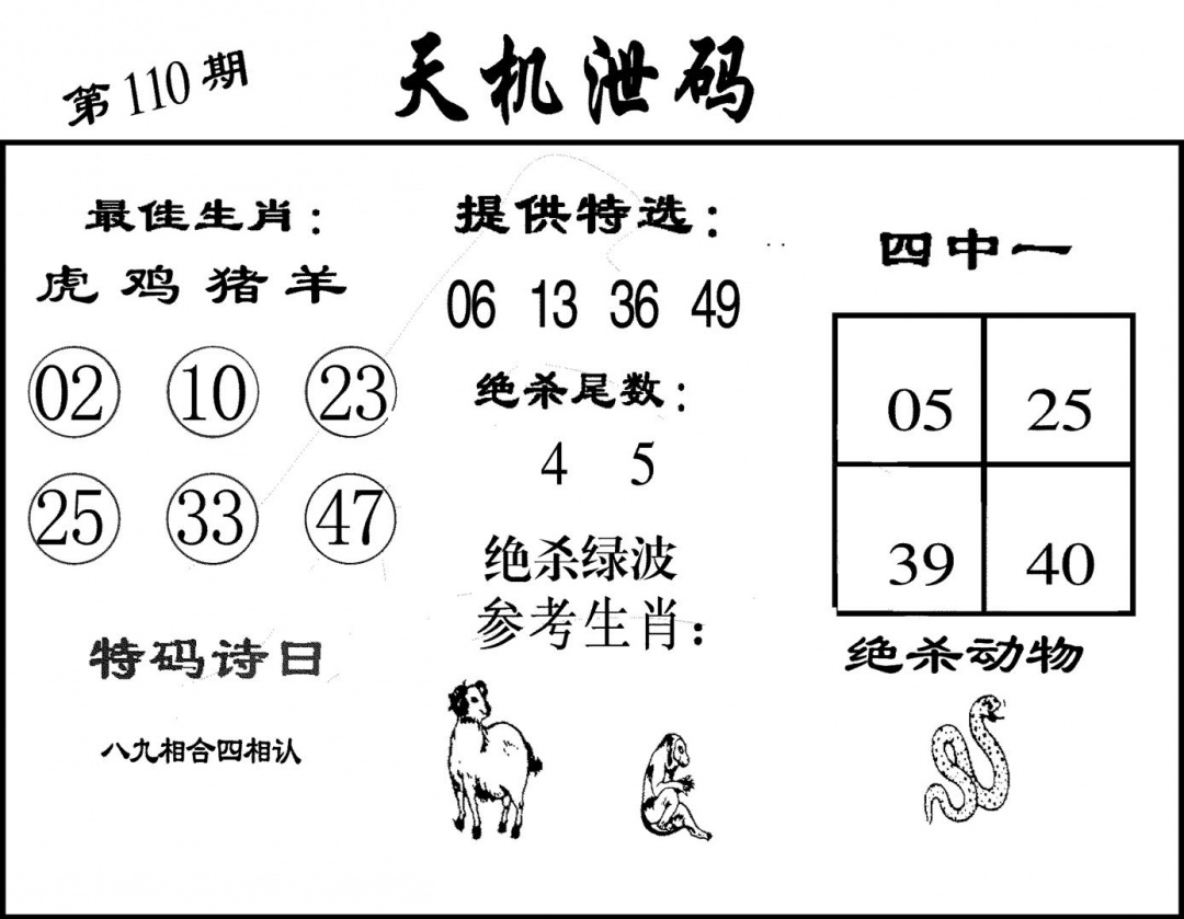 六合彩110期天机泄码(黑白)