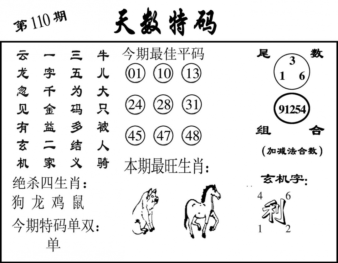 六合彩110期天数特码(黑白)