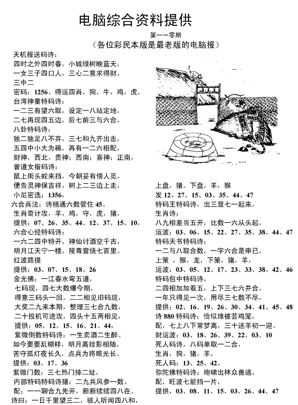 六合彩110期当日电脑综合资料C(黑白)