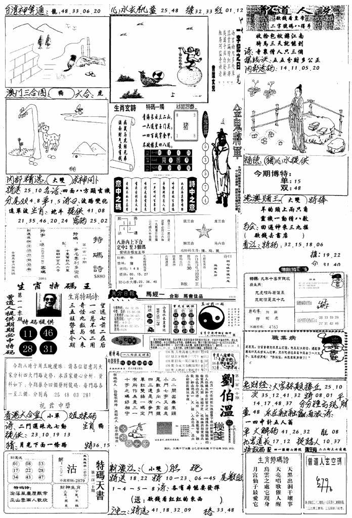 六合彩110期手写综合资料B(黑白)