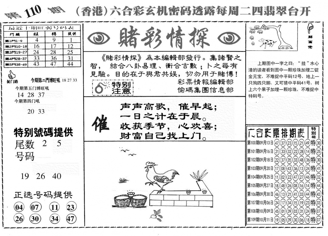 六合彩110期另赌彩情探(黑白)