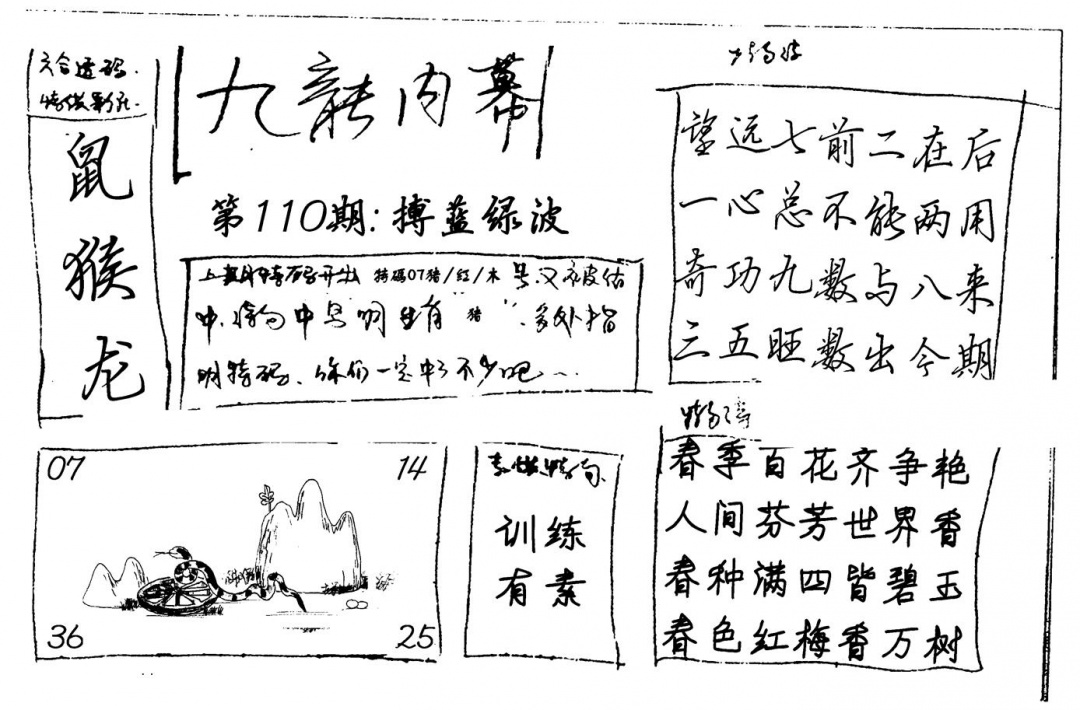 六合彩110期九龙内幕(新图)手写(黑白)