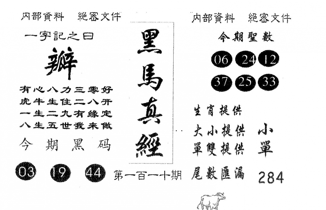 六合彩110期黑马真经(黑白)