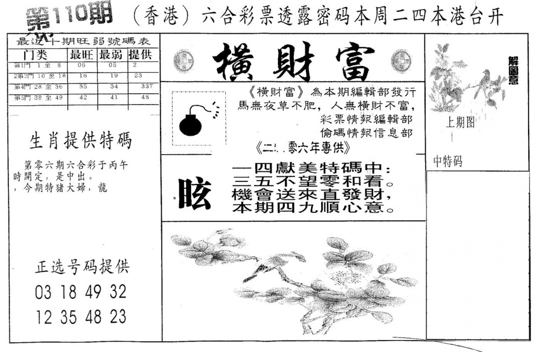 六合彩110期横财富(黑白)