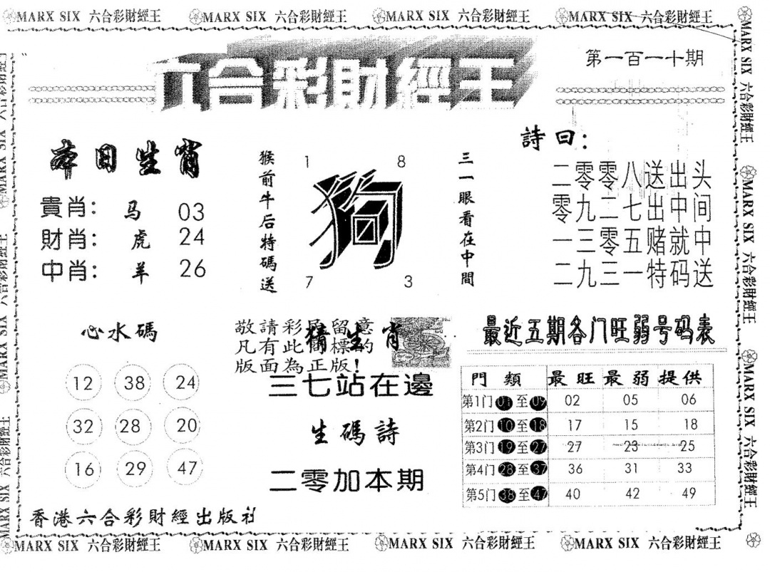 六合彩110期六合财经王(黑白)