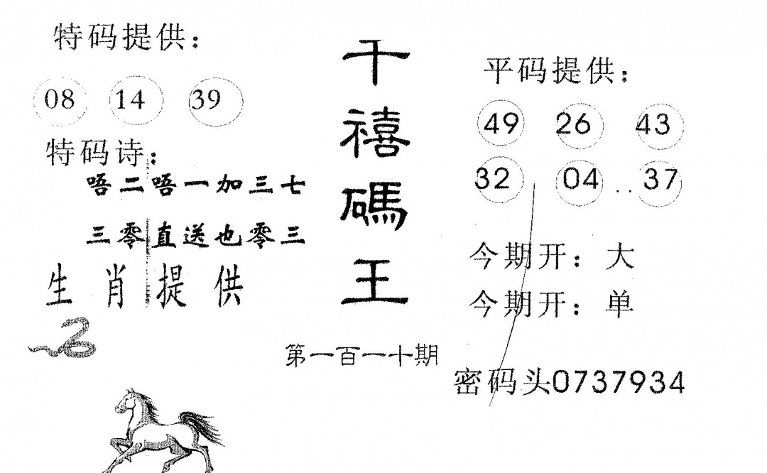 六合彩110期千禧码王(黑白)