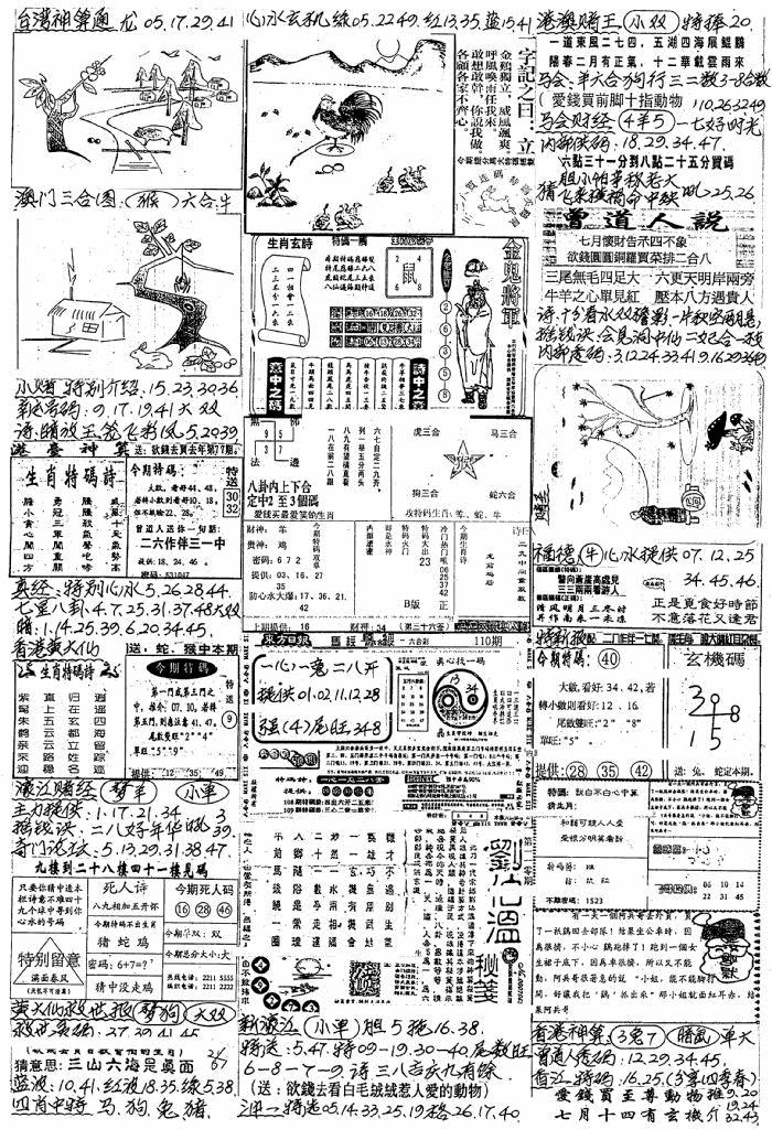 六合彩110期新版手写综合资料A(黑白)