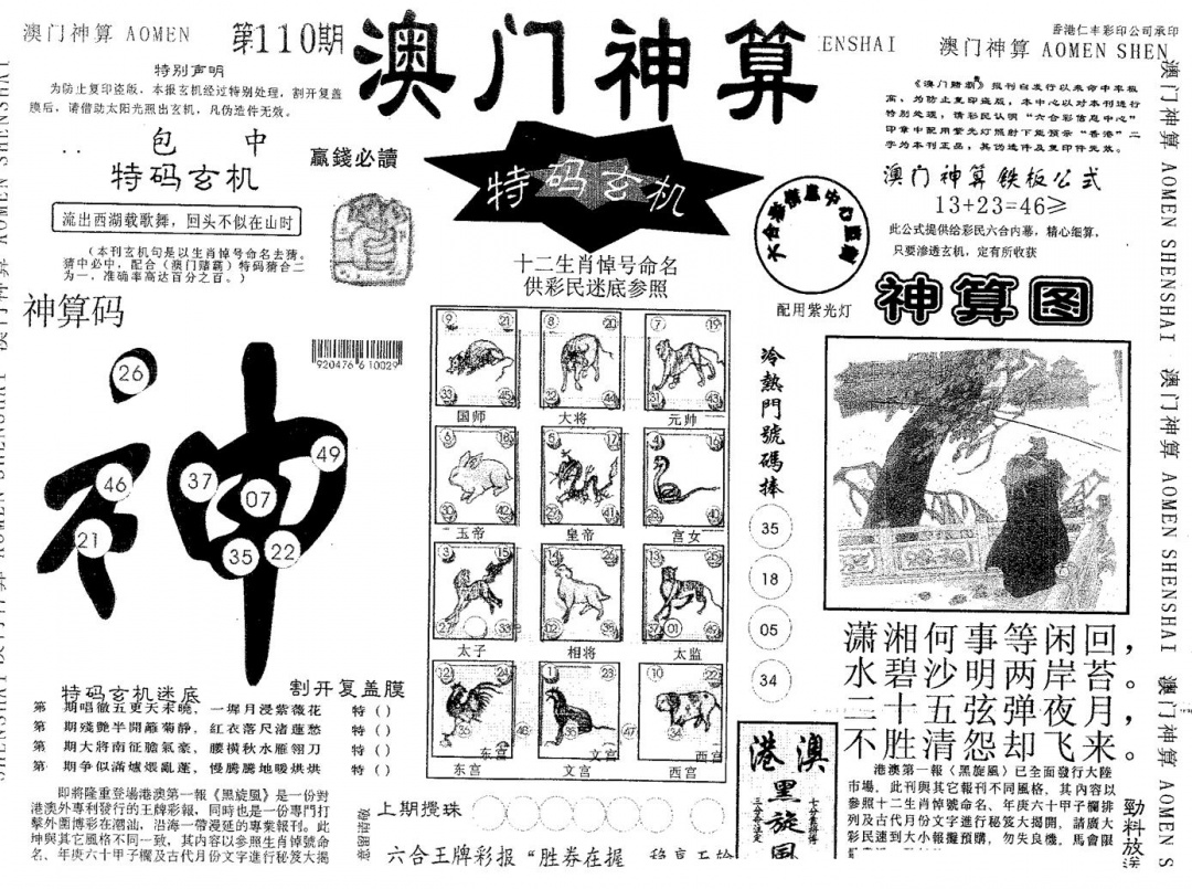 六合彩110期澳门神算(黑白)