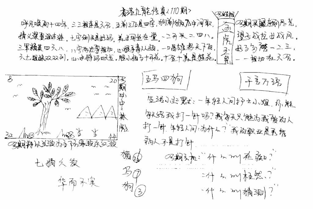 六合彩110期正版手写九龙(黑白)