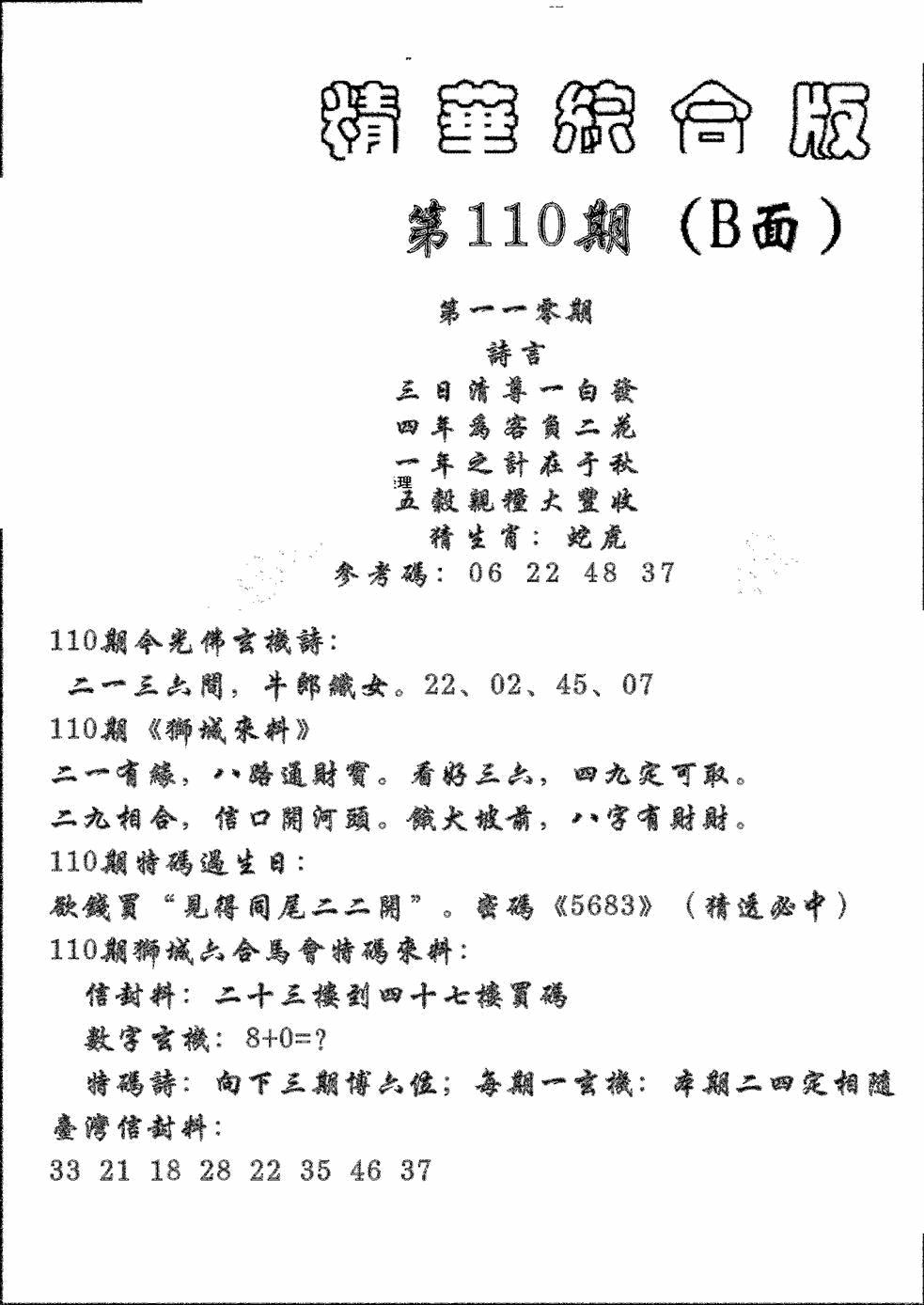 六合彩110期精华综合B(黑白)