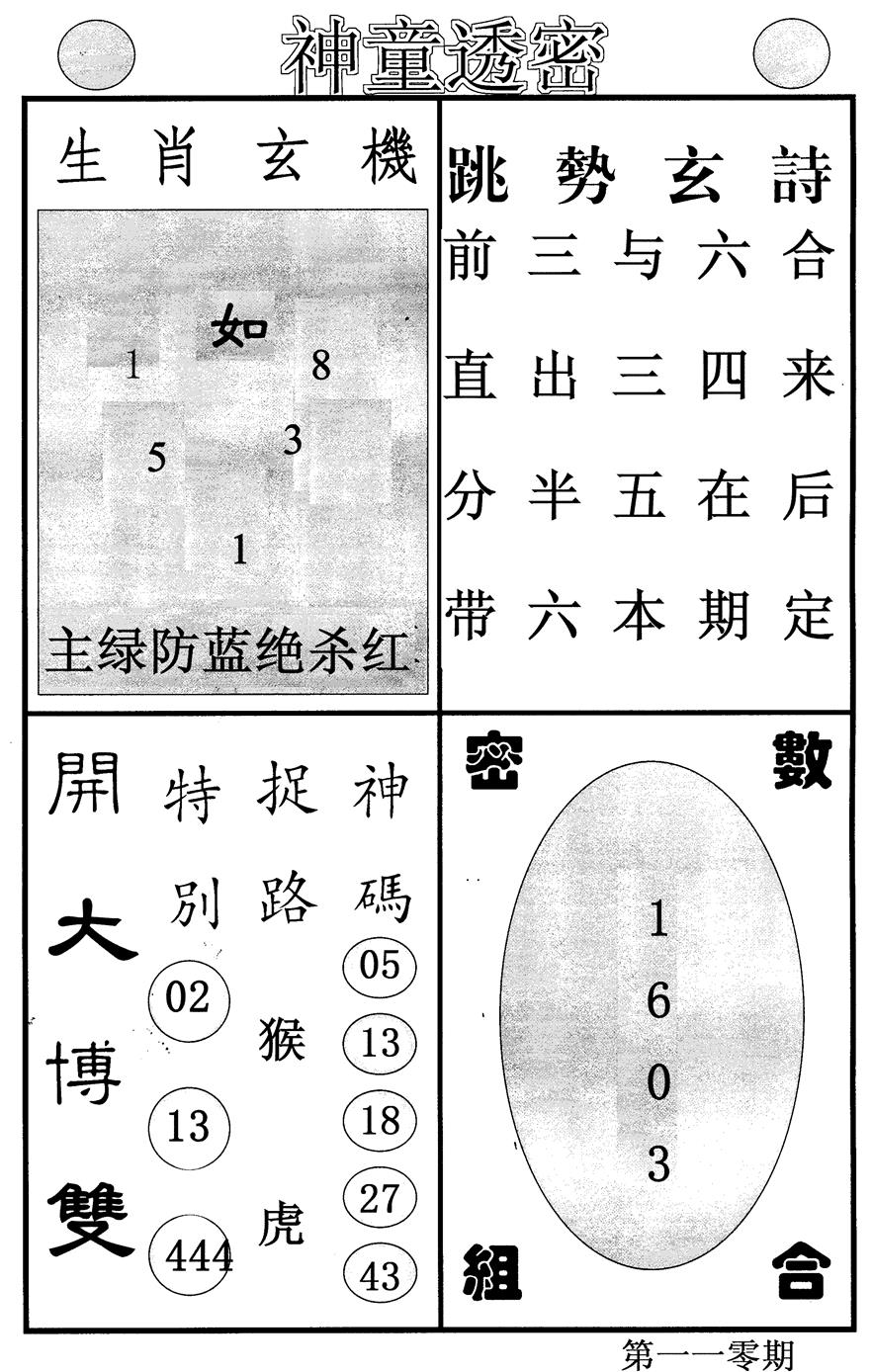 六合彩110期神童透密(黑白)