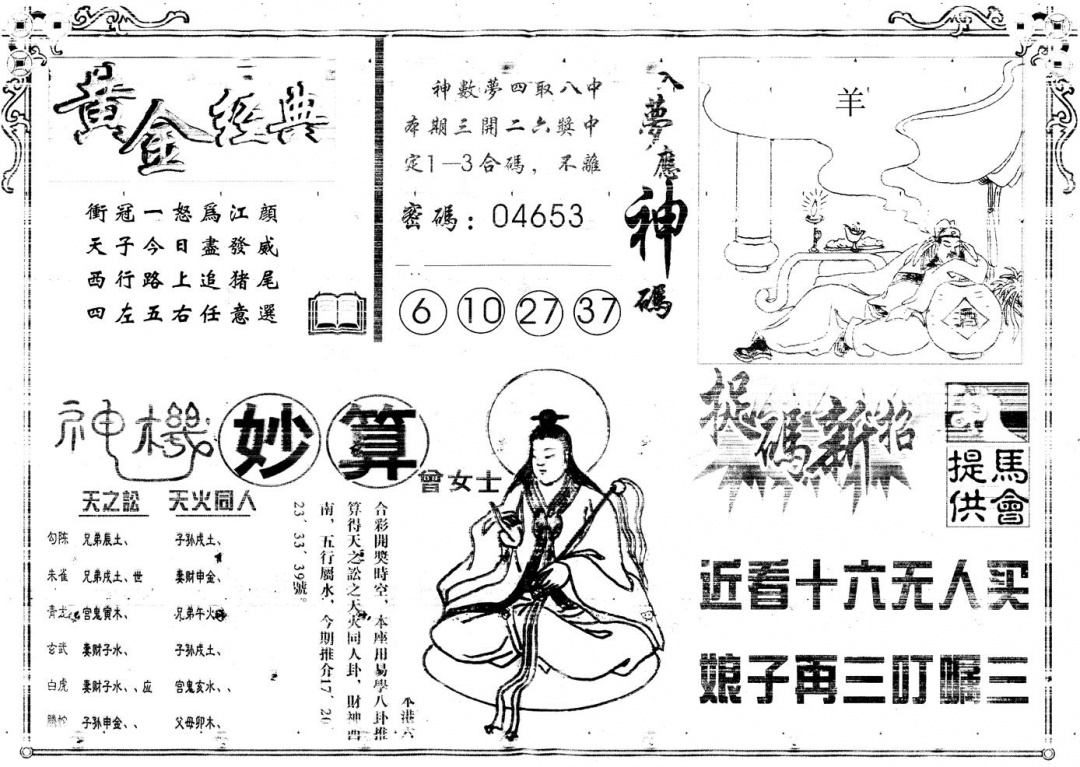 六合彩110期另版老版曾女士B(黑白)
