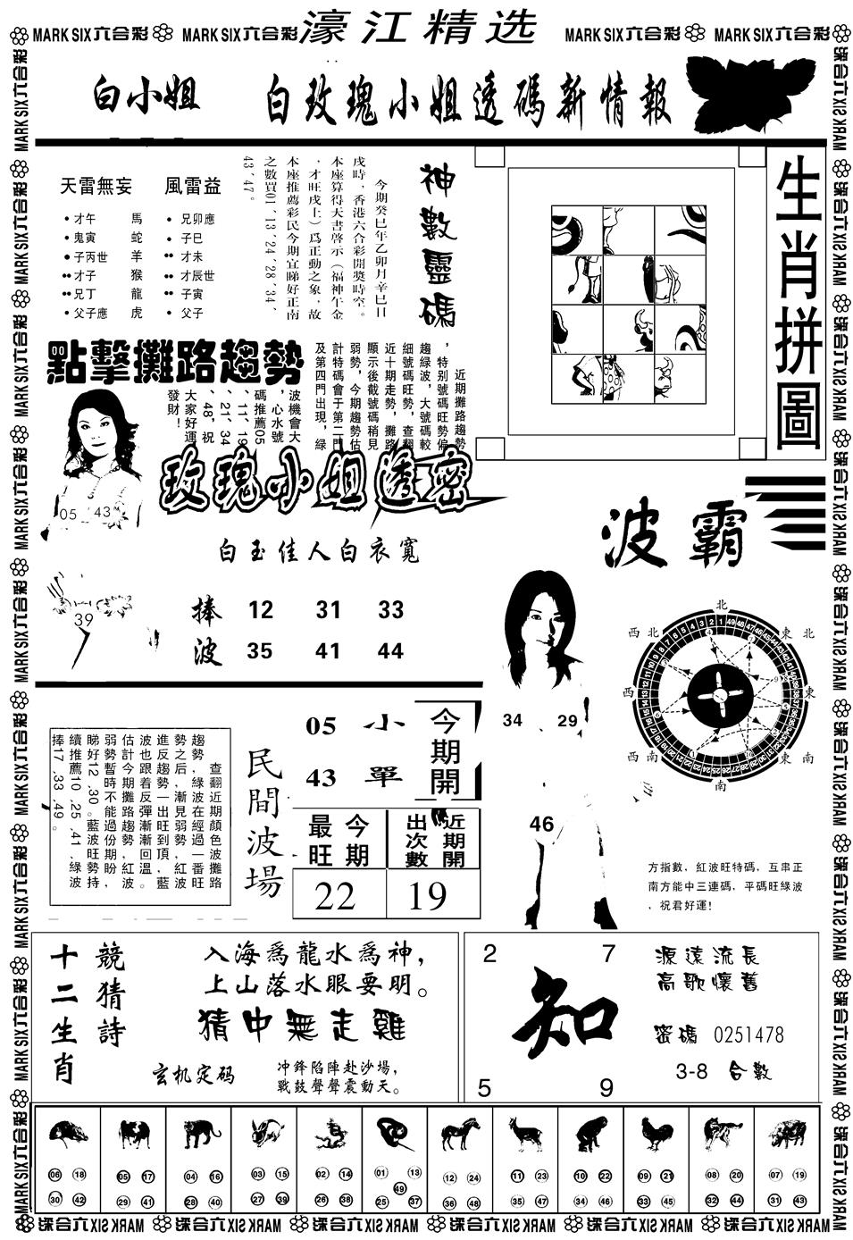六合彩110期另濠江精选B(黑白)