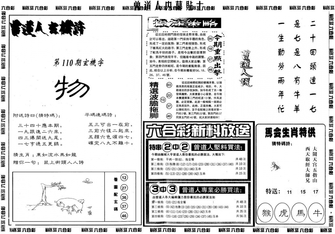 六合彩110期另内幕贴士B(黑白)