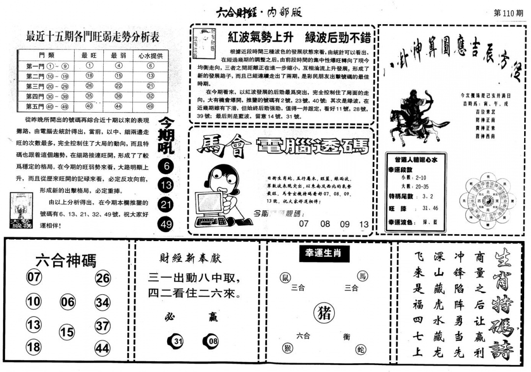 六合彩110期另版中财经B(黑白)