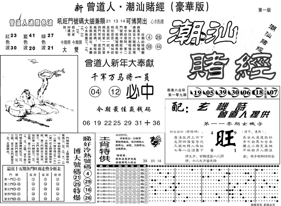 六合彩110期另潮汕赌经濠华版A(黑白)