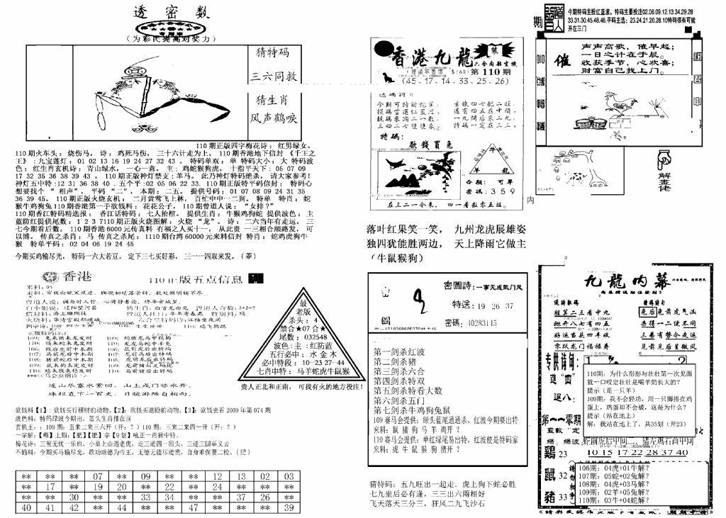 六合彩110期另新透密数B(新)(黑白)