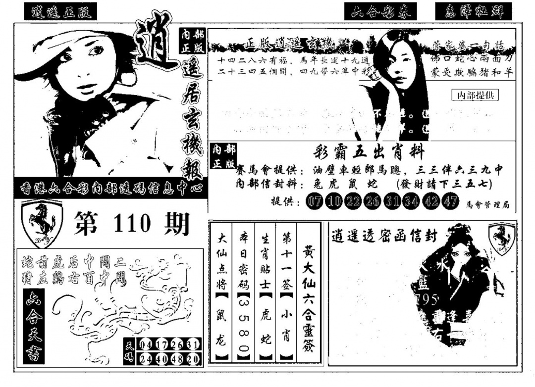 六合彩110期九龙玄机报(黑白)