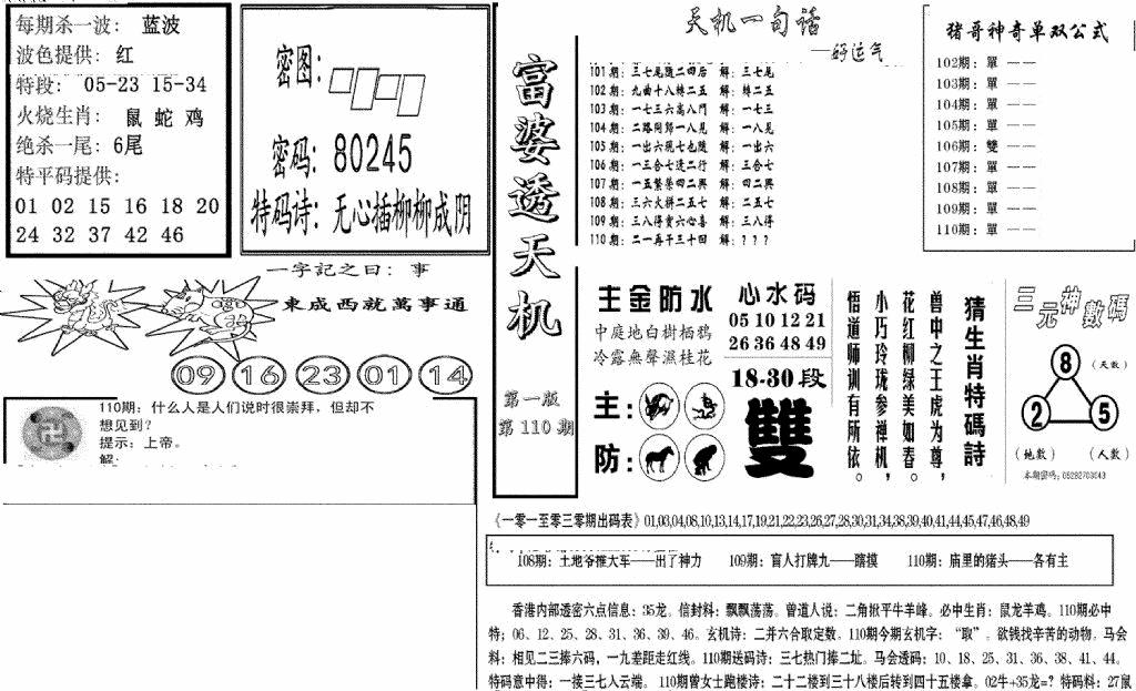 六合彩110期富婆透天机A(新图)(黑白)
