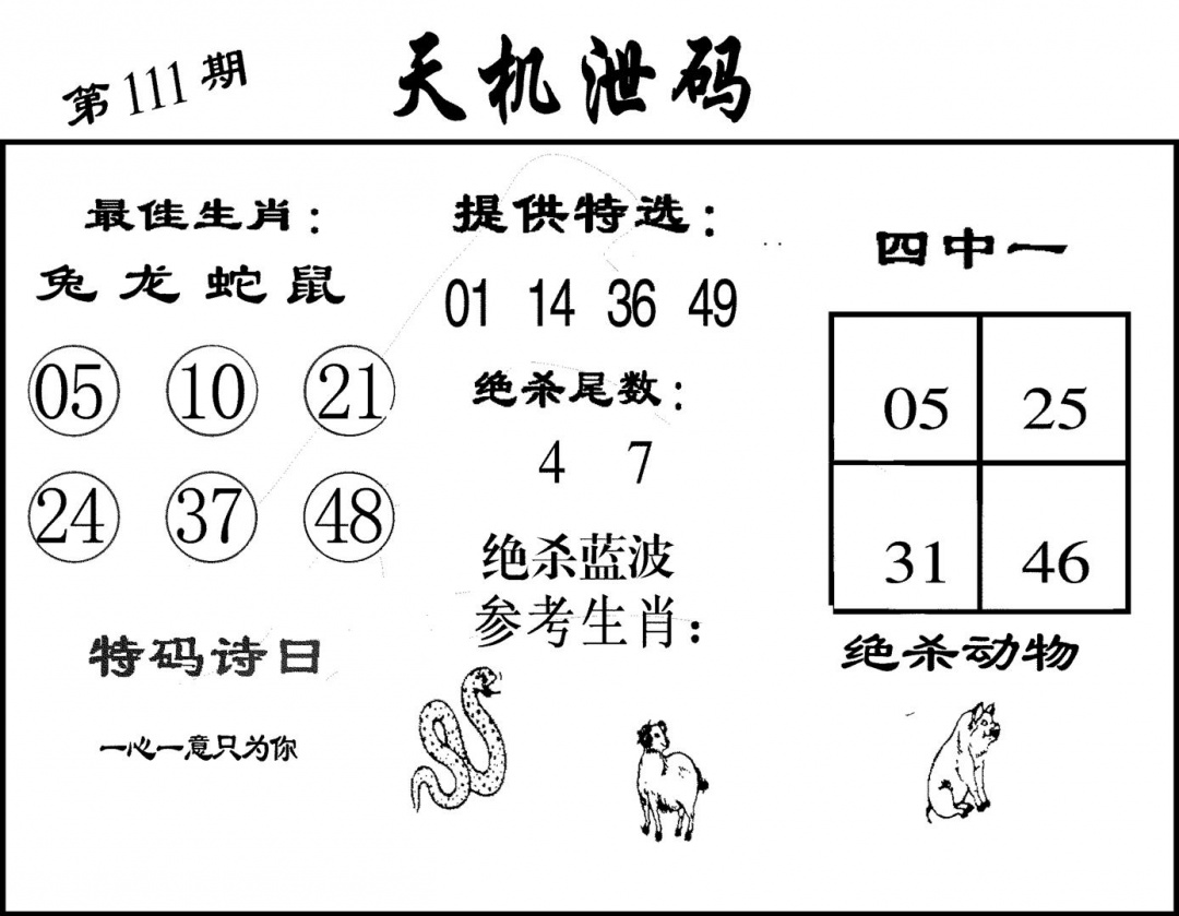 六合彩111期天机泄码(黑白)