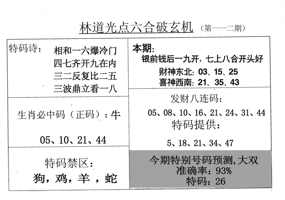 六合彩112期老林道光(黑白)