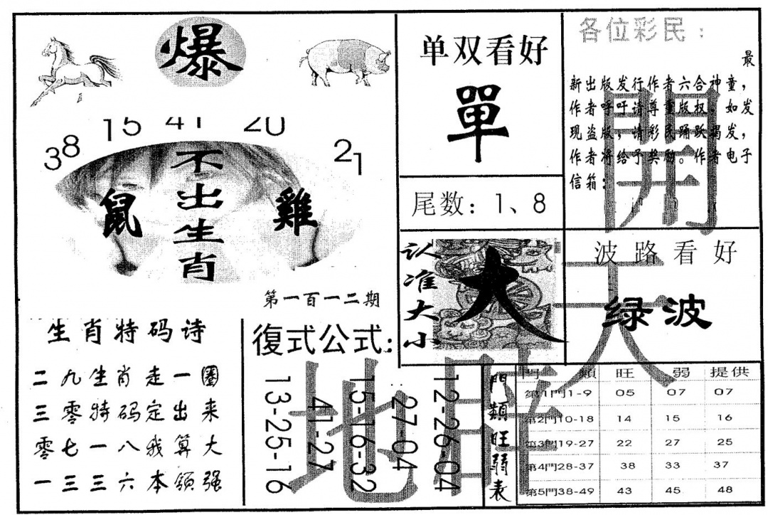 六合彩112期开天辟地(黑白)