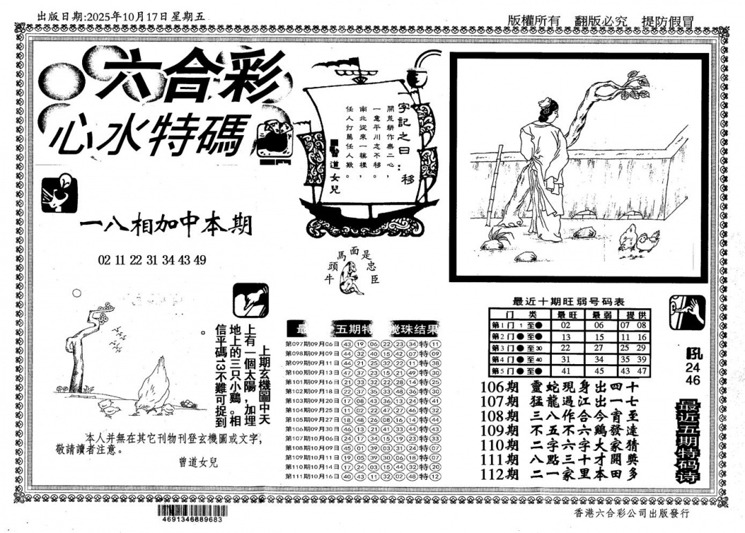 六合彩112期新特码心水(黑白)