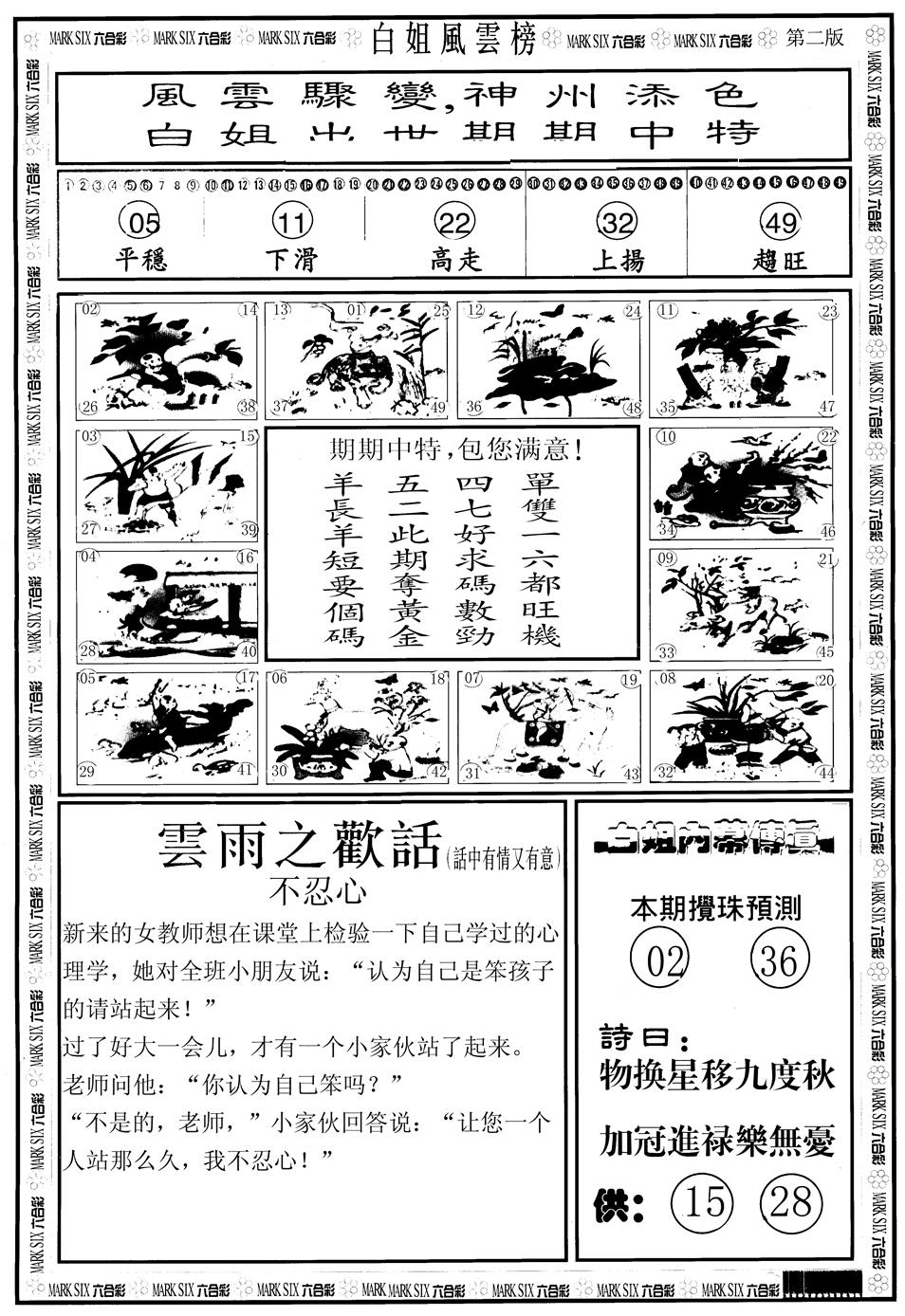 六合彩112期另版白姐风云榜B(黑白)