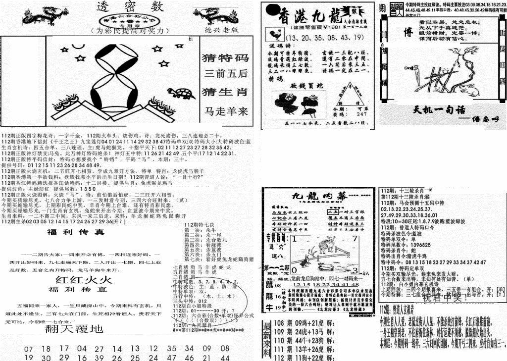 六合彩112期新透密数A(新)(黑白)