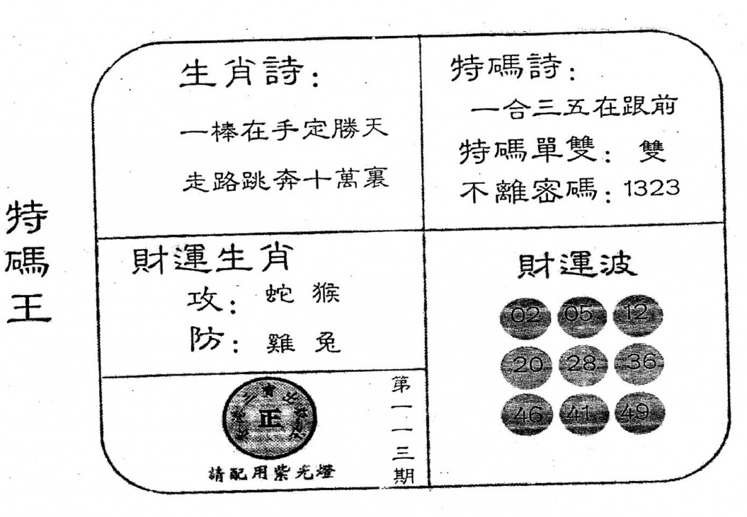 六合彩113期老版特码王(黑白)