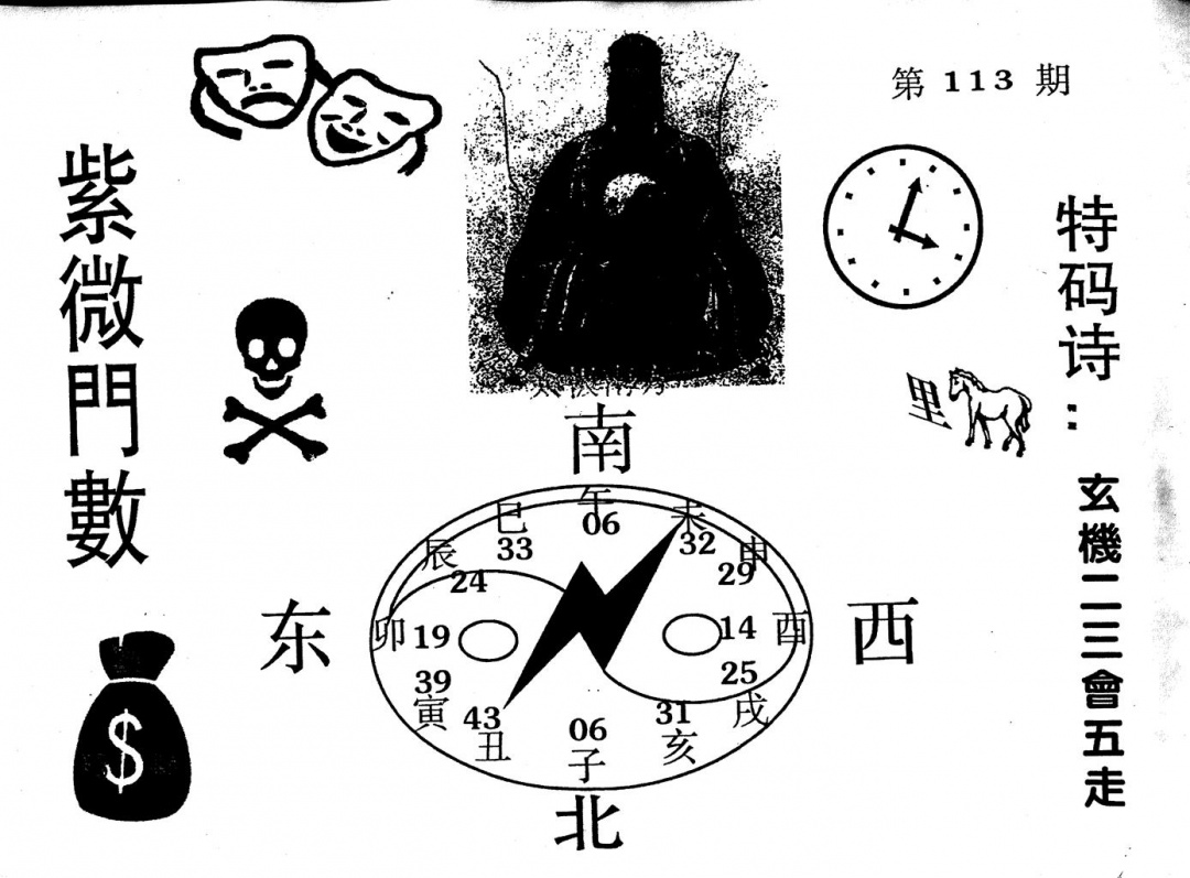 六合彩113期老版紫微门数(黑白)