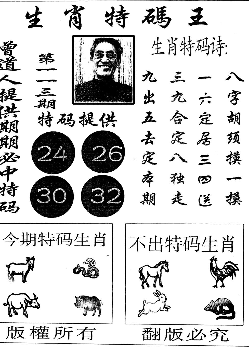六合彩113期生肖特码王(黑白)
