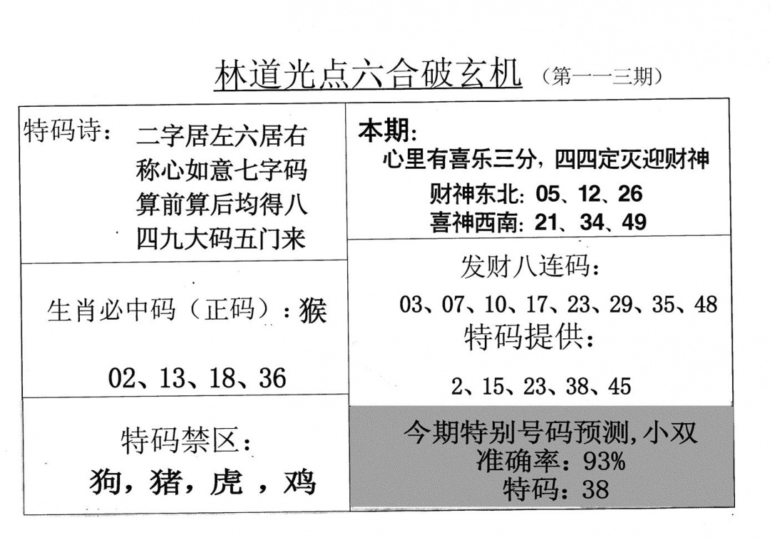 六合彩113期老林道光(黑白)