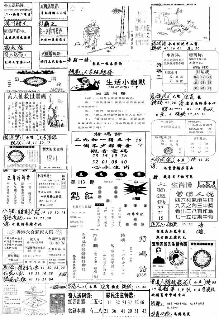 六合彩113期手写综合资料A(黑白)
